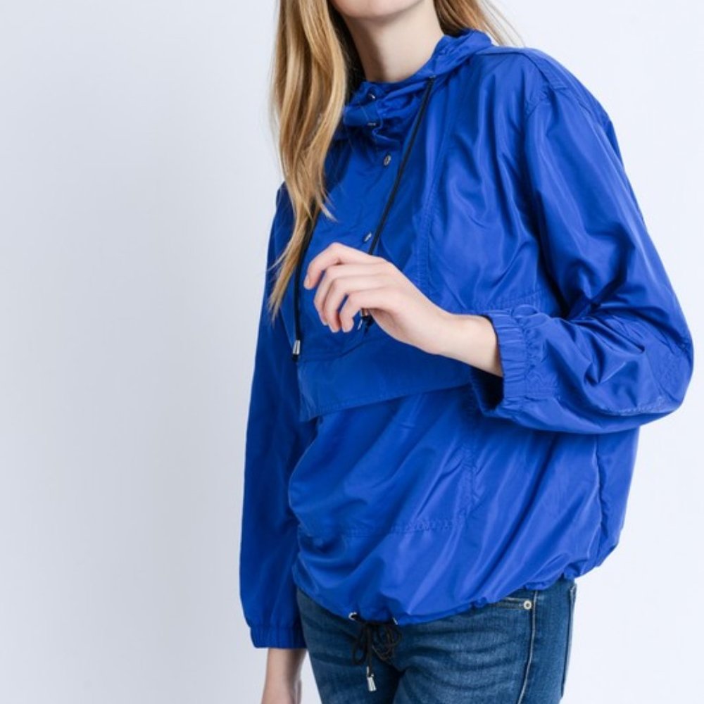 Blue Hooded Windbreaker Pullover Jacket
